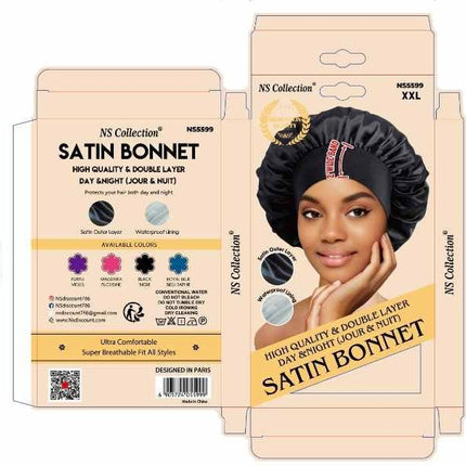 Bonnet de nuit satiné à large bord imprimé (Taille Unique) NS collection