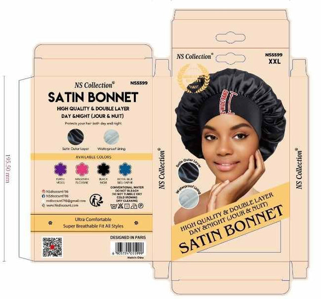 Bonnet de nuit satiné à large bord imprimé (Taille Unique) NS collection