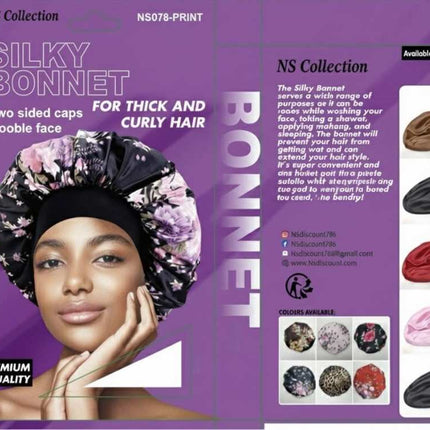 Bonnet en satin double face imprimé floral pour cheveux épais NS collection