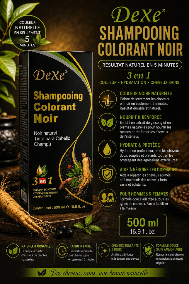 Dexe Shampooing Colorant Noir 3en1 500ml