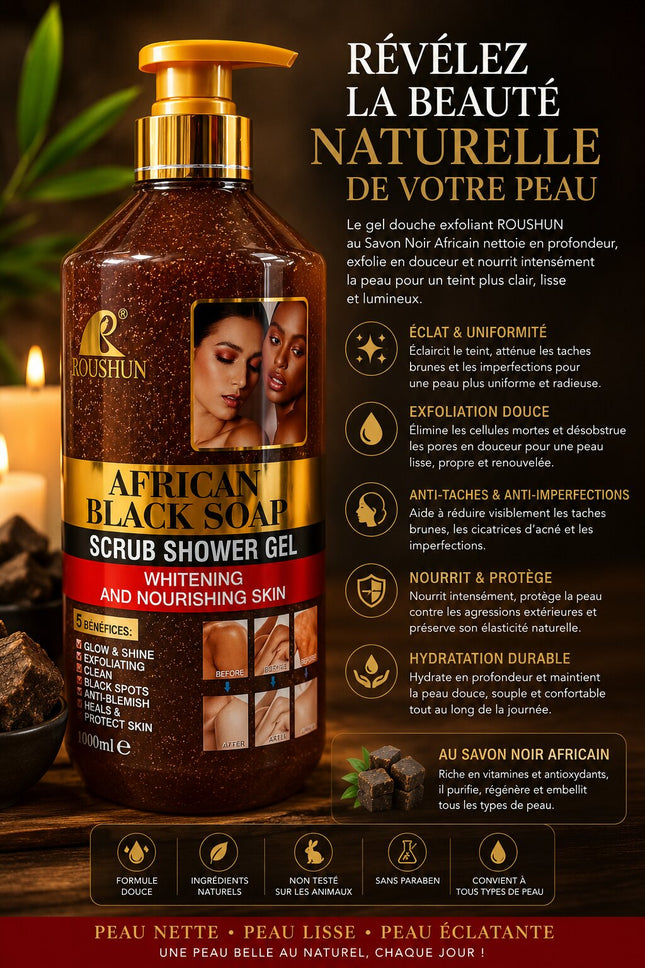 Roushun African Black Soap Scrub Shower Gel 500ml