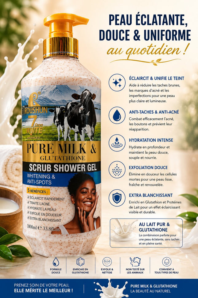 Roushun Pure Milk & Gluta Whitening Scrub Shower Gel 500ml