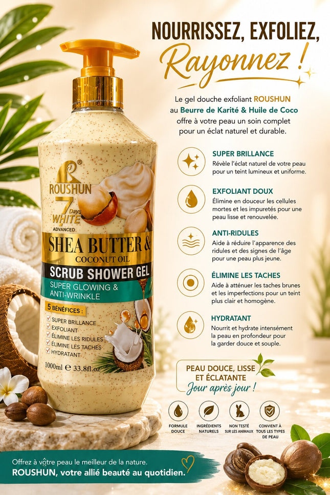 Roushun Shea Butter & Coconut Oil Scrub Shower Gel 500ml